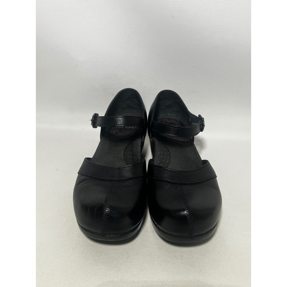 Dansko Mary Jane Clogs Black Leather Buckle Strap Block Heel Shoes Size 38 7.5-8